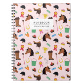Cute Equestrian Pattern Personalised Notebook Notitieboek (Voorkant)