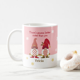 Cute Er is Gnome Beter Zuster Pink Gold Red Koffiemok
