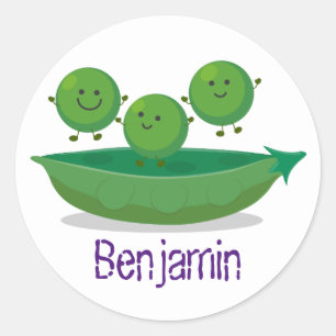 Cute erwten die in de illustratie van de peul cart ronde sticker