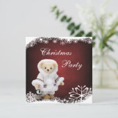 Cute Eskimo Teddy Bear & Penguin Kerstparty Kaart (Staand voorkant)
