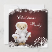 Cute Eskimo Teddy Bear & Penguin Kerstparty Kaart (Voorkant)