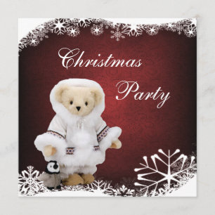 Cute Eskimo Teddy Bear & Penguin Kerstparty Kaart