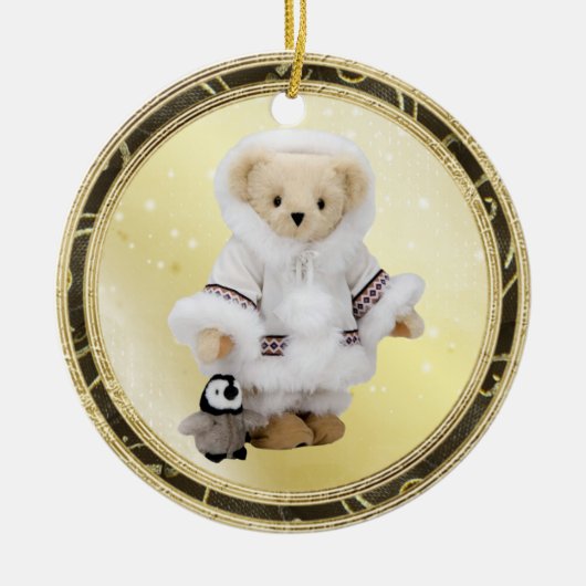 Cute Eskimo Teddy Bear & Penguin Ornament (Voorkant)