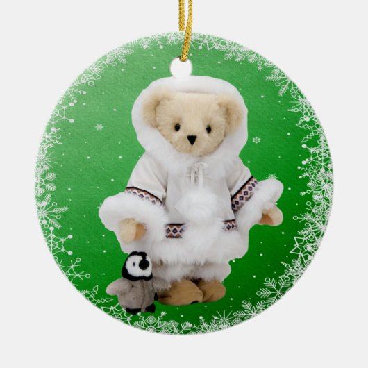 Cute Eskimo Teddy Bear & Penguin Ornament (Voorkant)