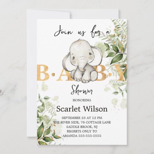 Cute Eucalipt Baby Elephant Baby shower Kaart (Voorkant)