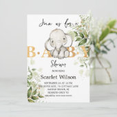 Cute Eucalipt Baby Elephant Baby shower Kaart (Staand voorkant)