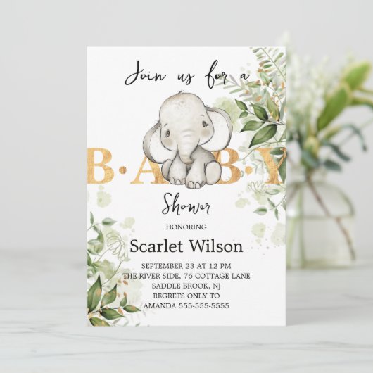 Cute Eucalipt Baby Elephant Baby shower Kaart (Staand voorkant)