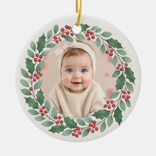 Cute Eucalyptus Baby First Christmas Photo Keramisch Ornament (Voorkant)