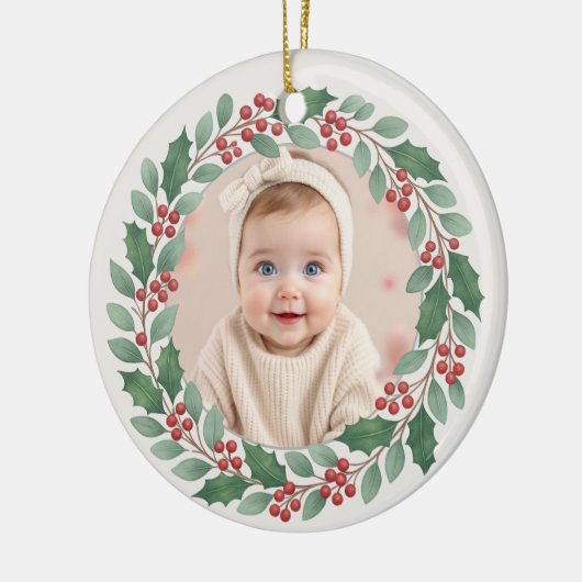 Cute Eucalyptus Baby First Christmas Photo Keramisch Ornament (Links)
