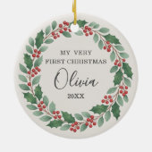 Cute Eucalyptus Baby First Christmas Photo Keramisch Ornament (Achterkant)