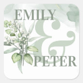 Cute Eucalyptus Leaves Elegant Greenery Wedding Vierkante Sticker (Voorkant)