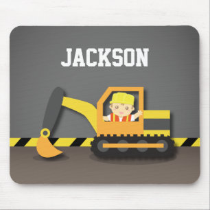 Cute Excavator Construction Builder Boy Mousepad Muismat