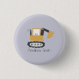 Cute Excavator Illustratie aangepaste naam Ronde Button 3,2 Cm