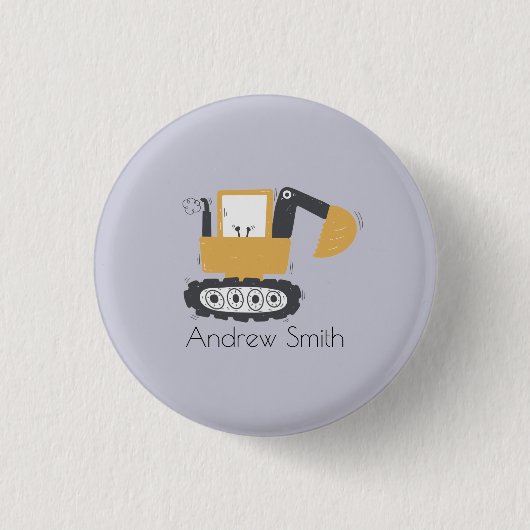 Cute Excavator Illustratie aangepaste naam Ronde Button 3,2 Cm (Voorkant)
