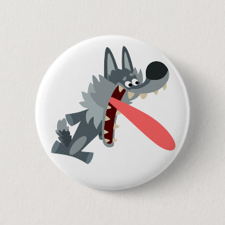 Cute Excited Cartoon Wolf Button Badge