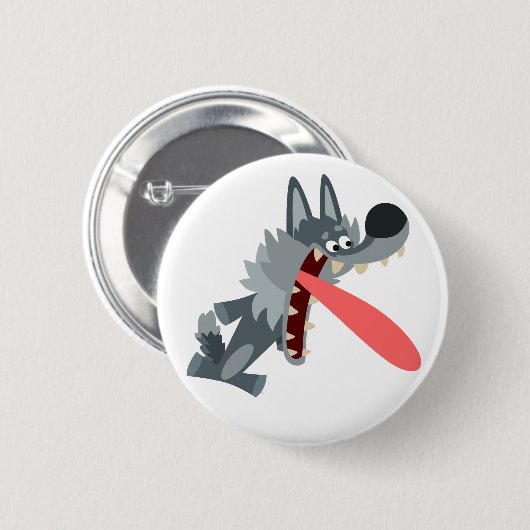 Cute Excited Cartoon Wolf Button Badge (Voorkant /achterkant)
