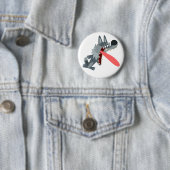 Cute Excited Cartoon Wolf Button Badge (In situ)
