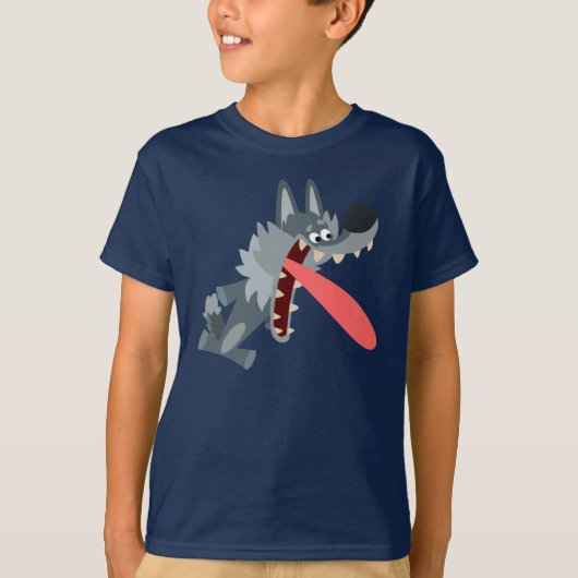 Cute Excited Cartoon Wolf Children T-Shirt (Voorkant)