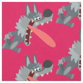 Cute Excited Cartoon Wolf Fabric Stof (Close Up)