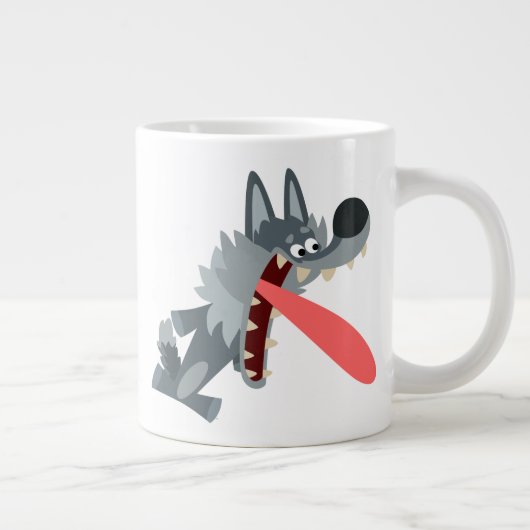 Cute Excited Cartoon Wolf Grote Koffiekop (Rechts)