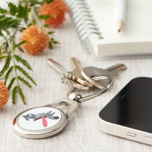 Cute Excited Cartoon Wolf Metal Sleutelhanger (Zijkant)