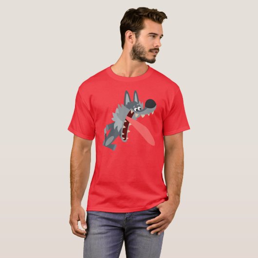 Cute Excited Cartoon Wolf T-Shirt (Voorkant volledig)