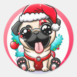 Cute Excited Chibi Kawaii Pug Kerst sticker