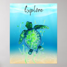 Cute Exken Zee Turtle Gender Neutral Poster