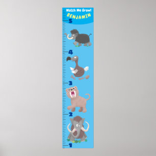 Cute extinct animals cartoon growth chart poster