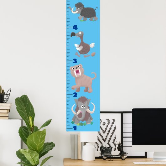 Cute extinct animals cartoon growth chart poster (Thuiskantoor)