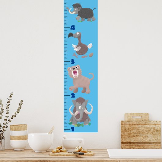 Cute extinct animals cartoon growth chart poster (Keuken)