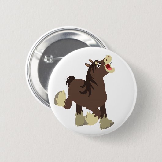 Cute Exuberant Cartoon Shire Horse Button Badge (Voorkant /achterkant)