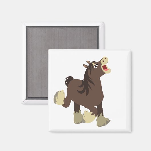 Cute Exuberant Cartoon Shire Horse Magnet (Voorkant / Achterkant)