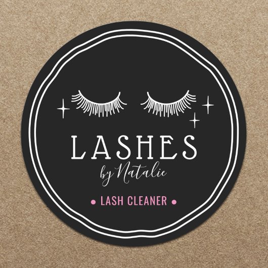 Cute Eyelash Drawing Logo Lash Cleaner Black Ronde Sticker