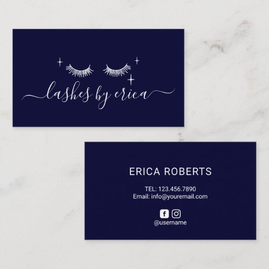 Cute Eyelash Extensions Lashes Makeup Artist Navy Visitekaartje (Voorkant / Achterkant)