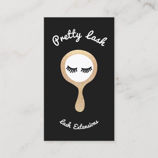 Cute EyeLash Lash Extensions Gold Glitter Mirror Visitekaartje (Voorkant)