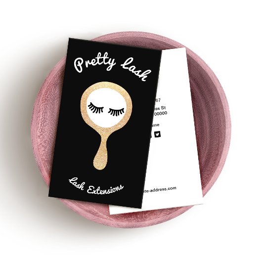 Cute EyeLash Lash Extensions Gold Glitter Mirror Visitekaartje