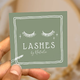 Cute Eyelash Makeup Artist Sage Green Beauty Salon Vierkante Visitekaartje