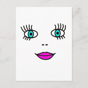 Cute Face Big Eyelashes Funny Cartoon Graphic Briefkaart