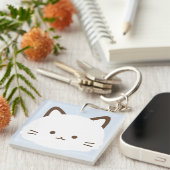 Cute face kat met pastelblauwe achtergrond sleutelhanger (Voorkant Rechts)