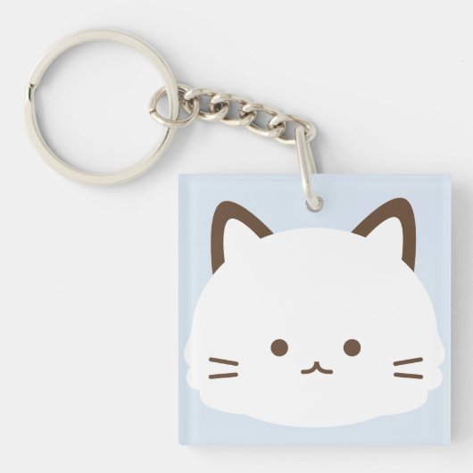 Cute face kat met pastelblauwe achtergrond sleutelhanger (voorkant)