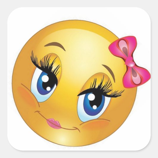 Cute Face met Bow Vierkante Sticker (Voorkant)