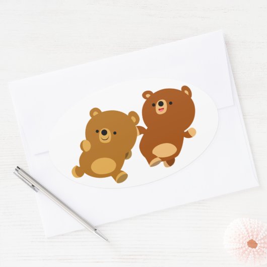 Cute Facetious Cartoon Beren Oval Sticker (Envelop)