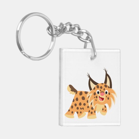 Cute Facetious Cartoon Bobcat AcrylSleutelhanger Sleutelhanger (Voorkant Links)
