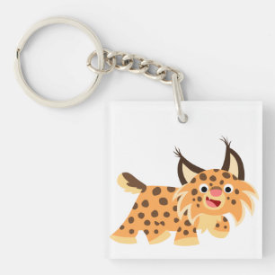 Cute Facetious Cartoon Bobcat AcrylSleutelhanger Sleutelhanger