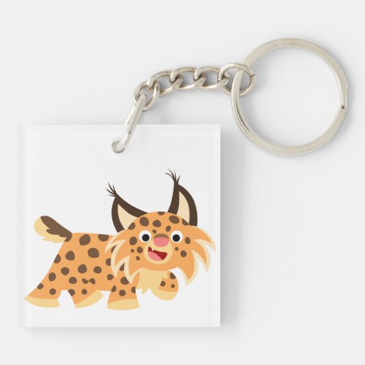 Cute Facetious Cartoon Bobcat AcrylSleutelhanger Sleutelhanger (Achterkant)