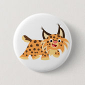 Cute Facetious Cartoon Bobcat Button Badge (Voorkant)