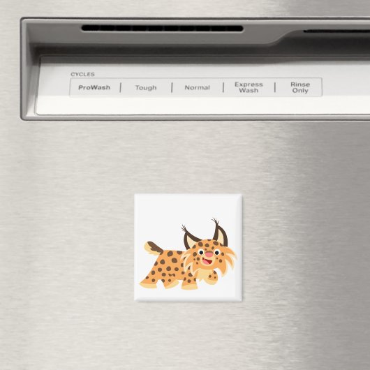 Cute Facetious Cartoon Bobcat Magnet (Insitu (Vaatwasser))