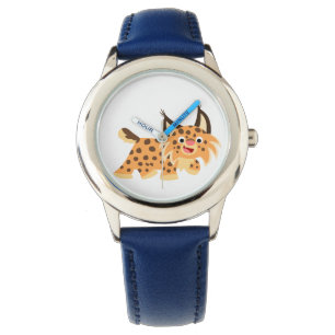 Cute Facetious Cartoon Bobcat Watch Horloge