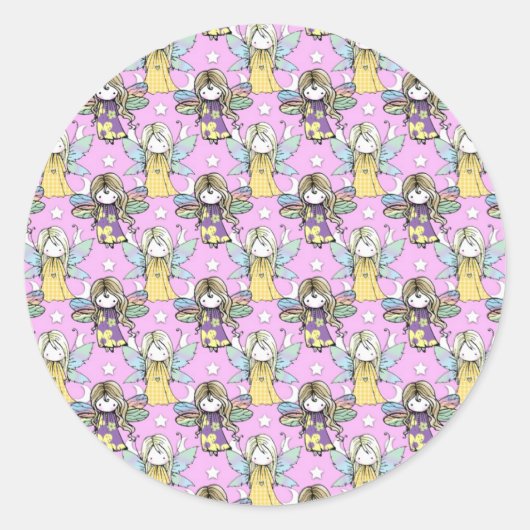 Cute Fairies and Stars and Moons Pattern Ronde Sticker (Voorkant)